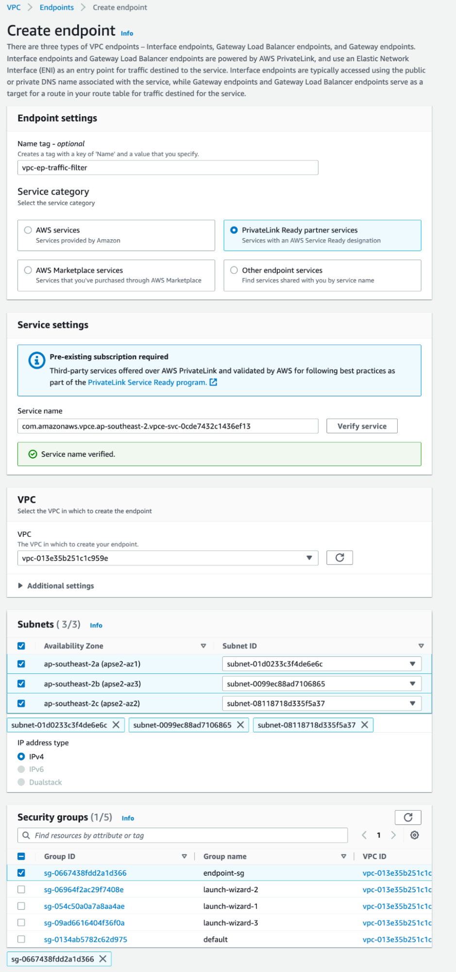 Create VPC endpoint