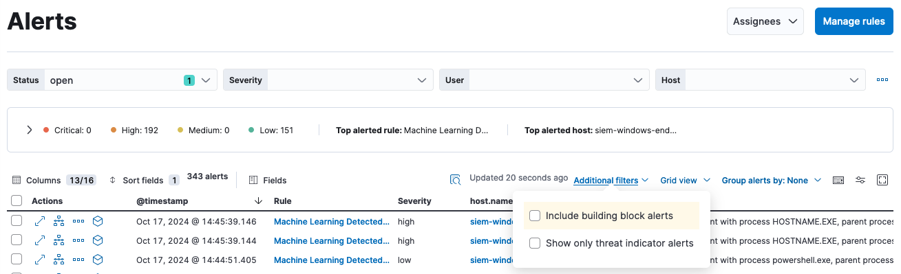 Figure 5. Show building block alerts in the Alerts table