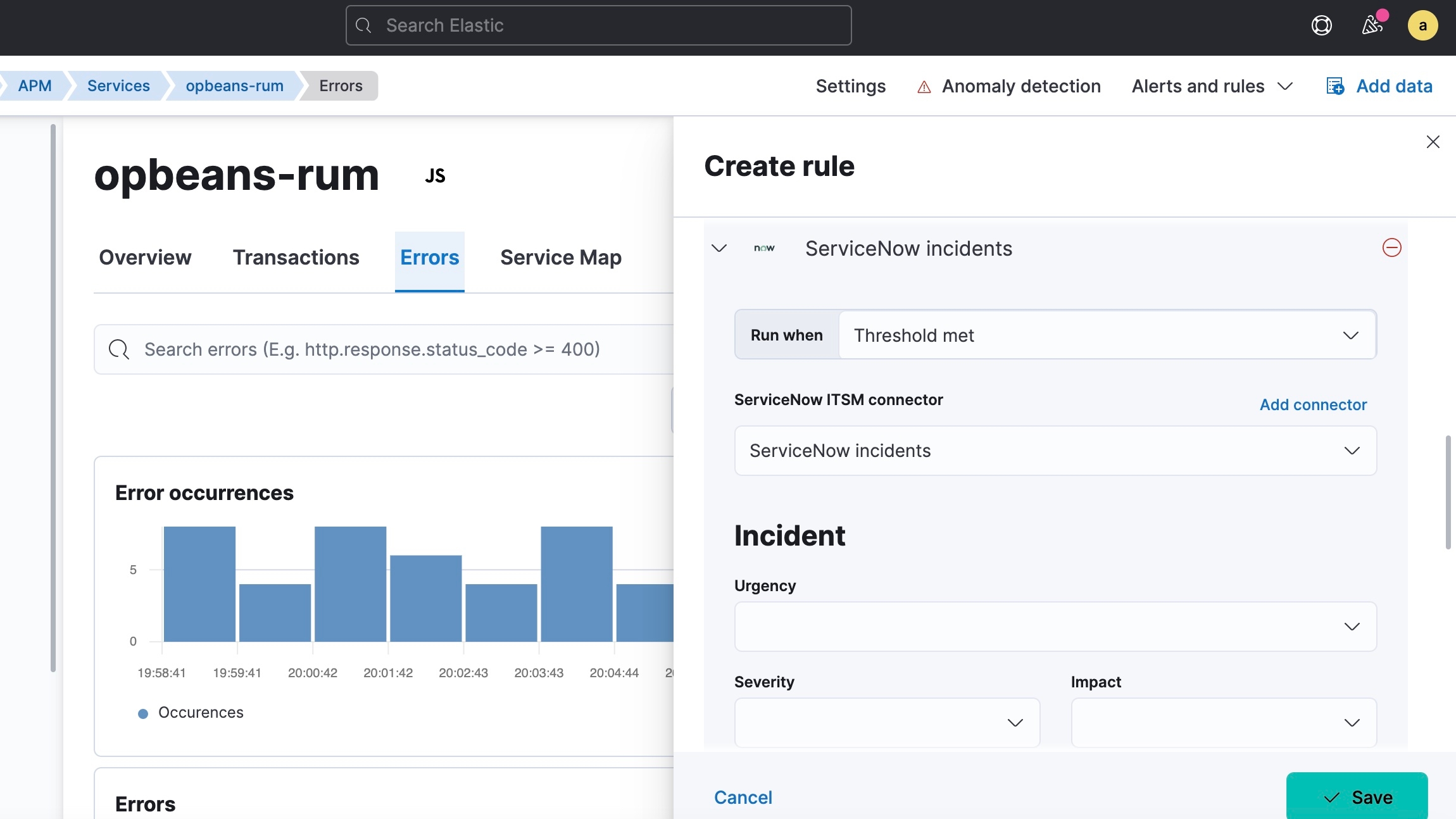 ServiceNow Elastic Stack integrations for Observability