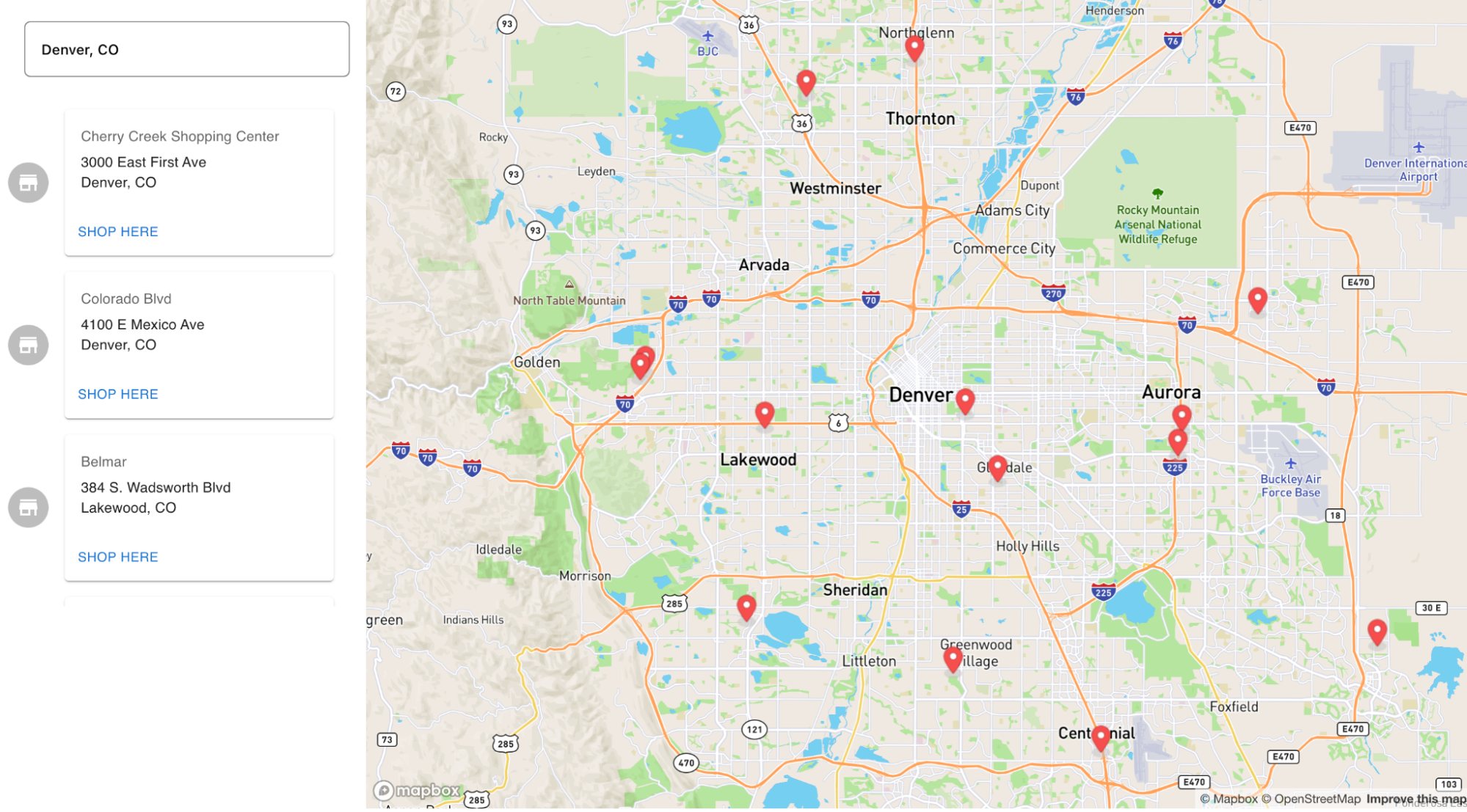 The finished store locator functionality