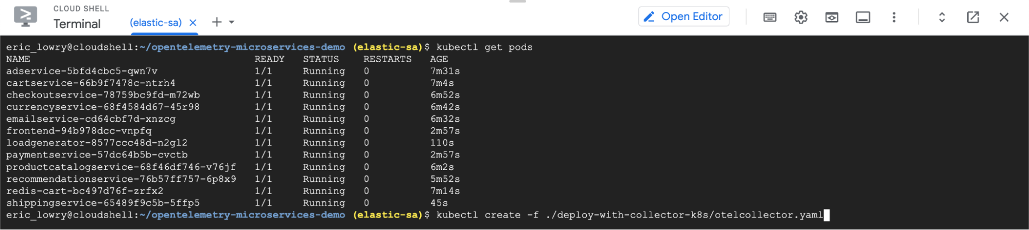 elastic agent GKE autopilot deployed opentelemetry collector