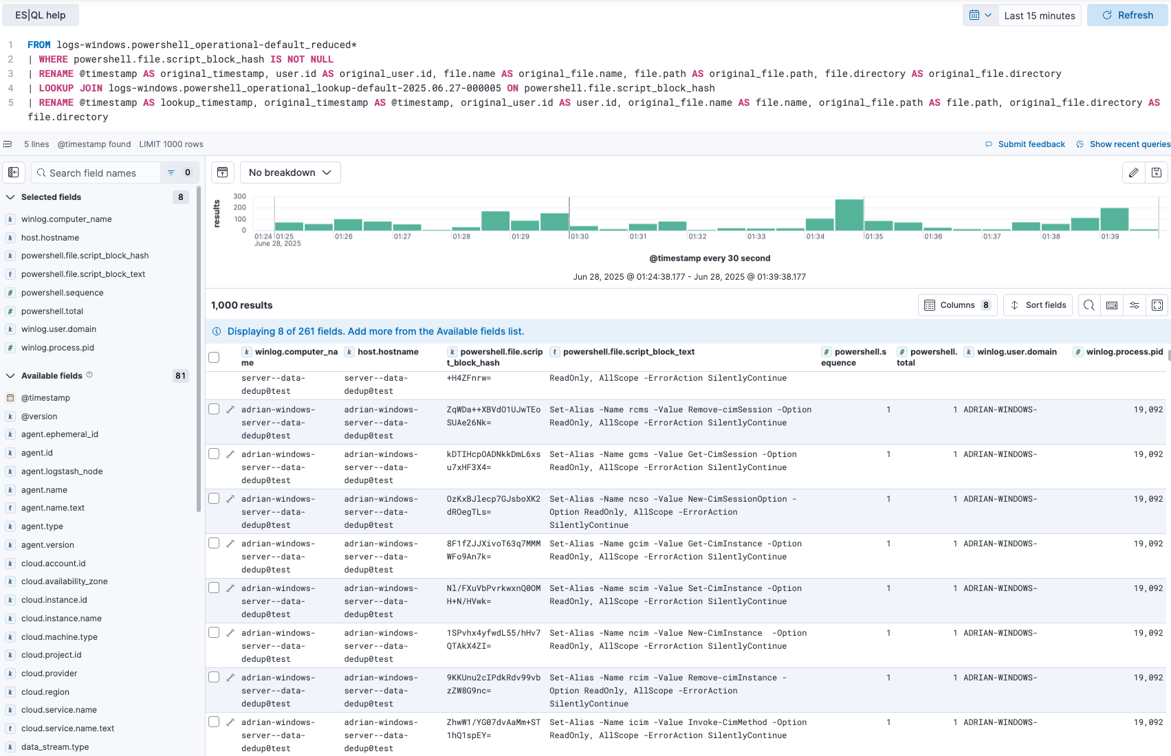 Example query result