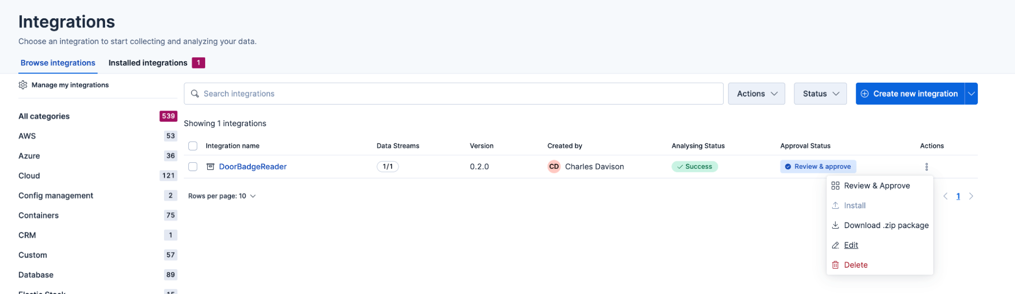 Screenshot of Integrations
