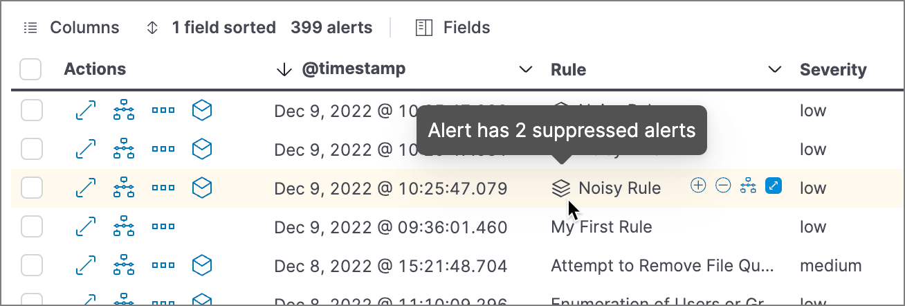 Figure 13. Alerts table with suppressed alerts