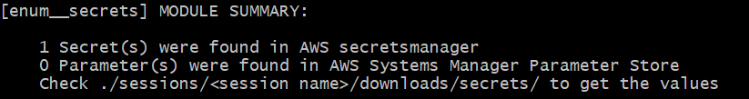 Figure 3 - Searching for AWS secrets using Pacu's enum__secrets module