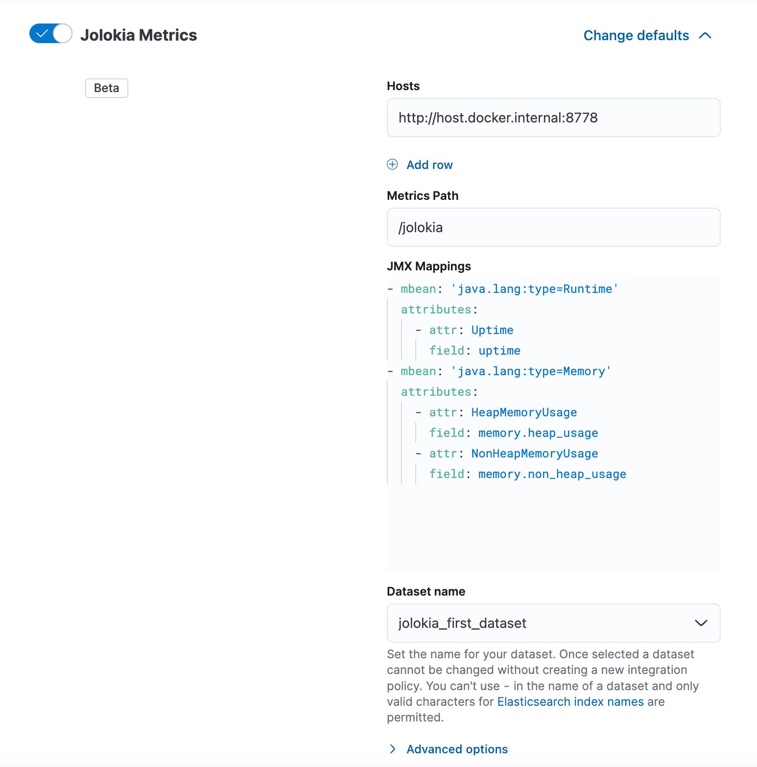 Configuration Parameters for Jolokia Input package