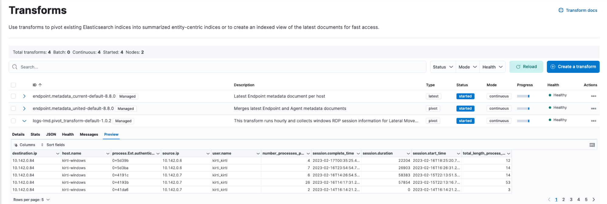 Preview transform results