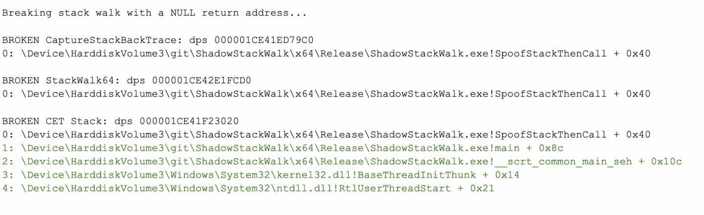 ShadowStackWalk encounters a broken call stack ShadowStackWalk encounters a broken call stack