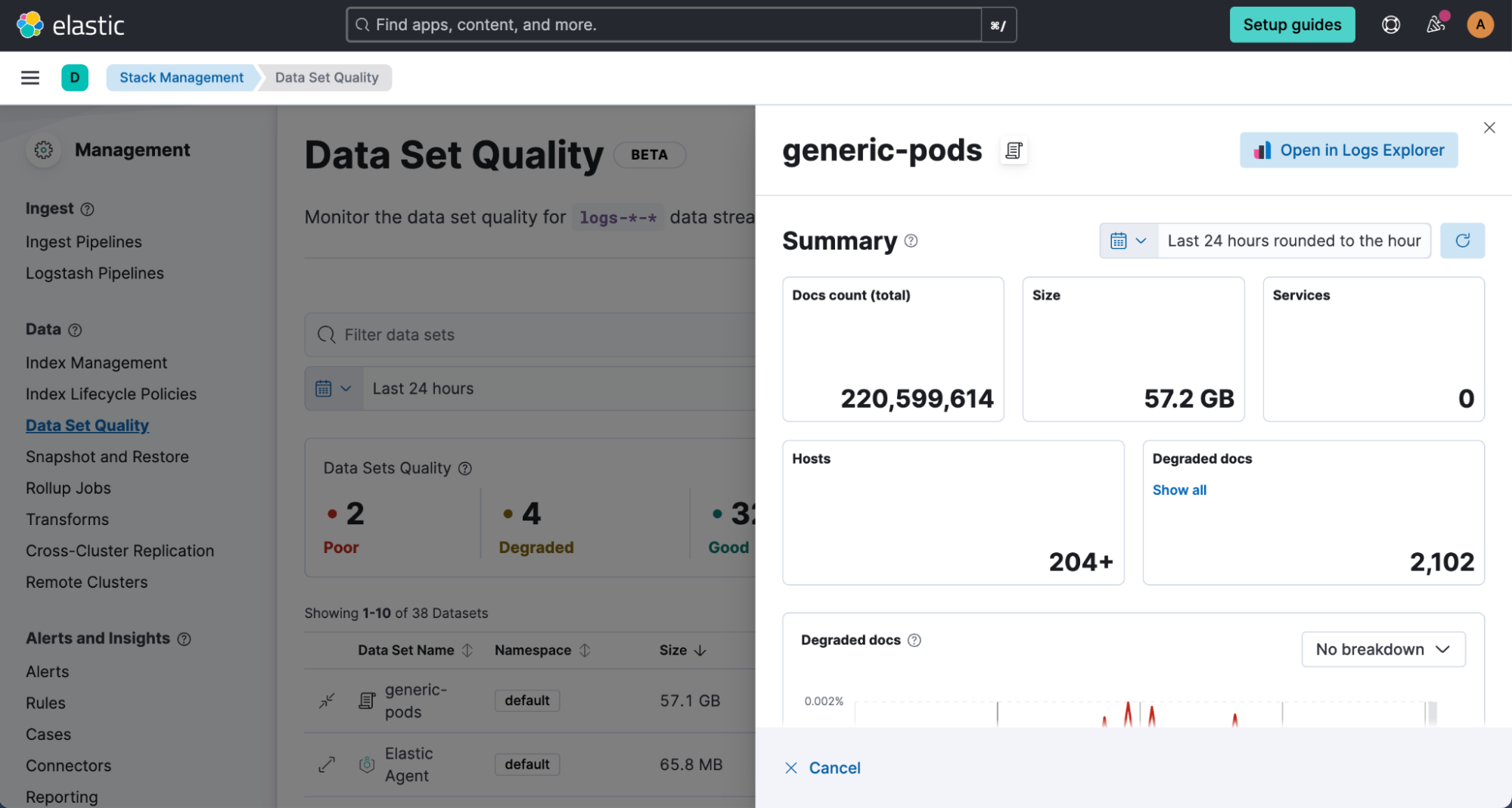 Logs data set quality improvements