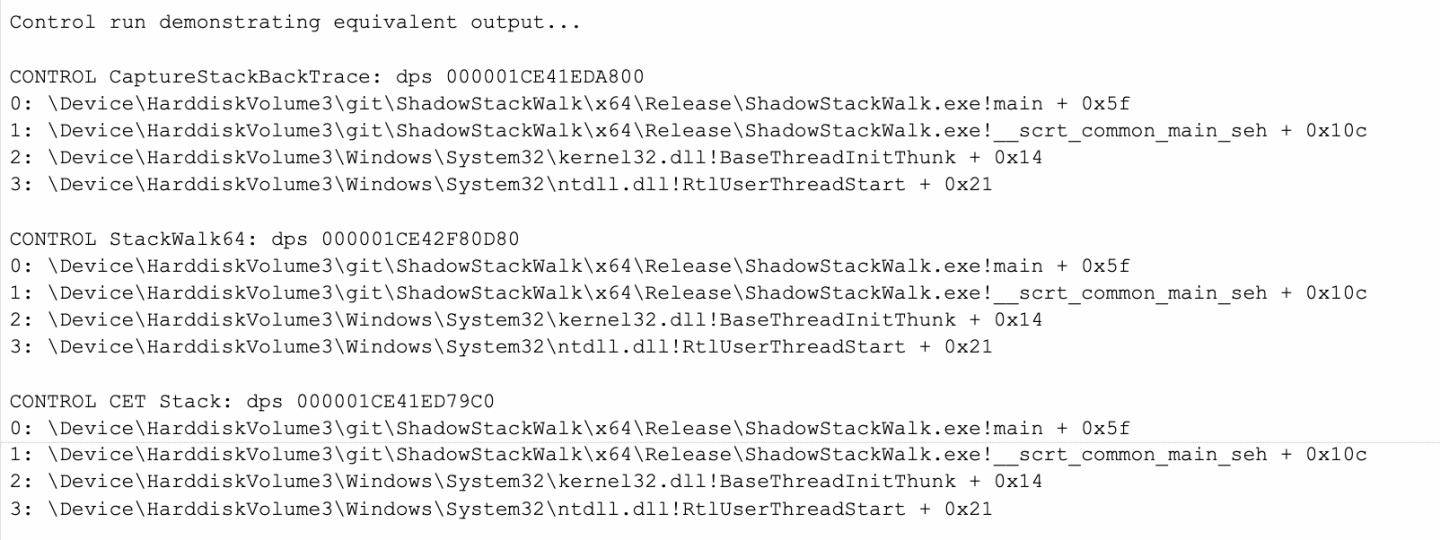 ShadowStackWalk normal stack ShadowStackWalk normal stack