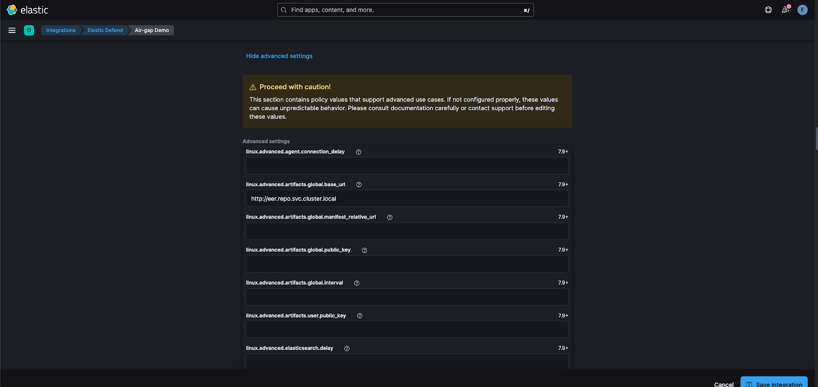 2 - Update the path to the Elastic Endpoint Artifact Repository.