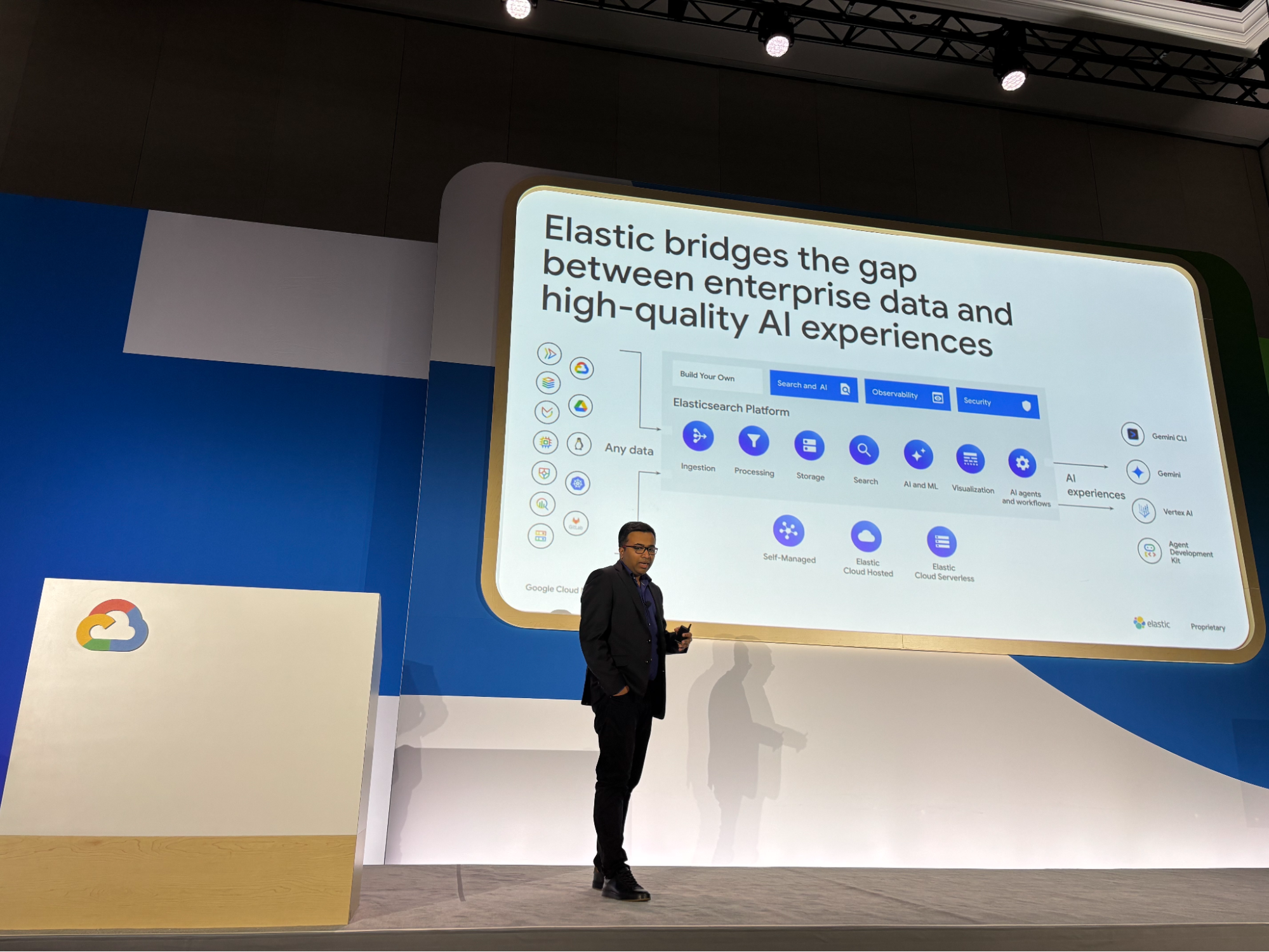 a joint Elastic and Google Cloud session speaker on stage