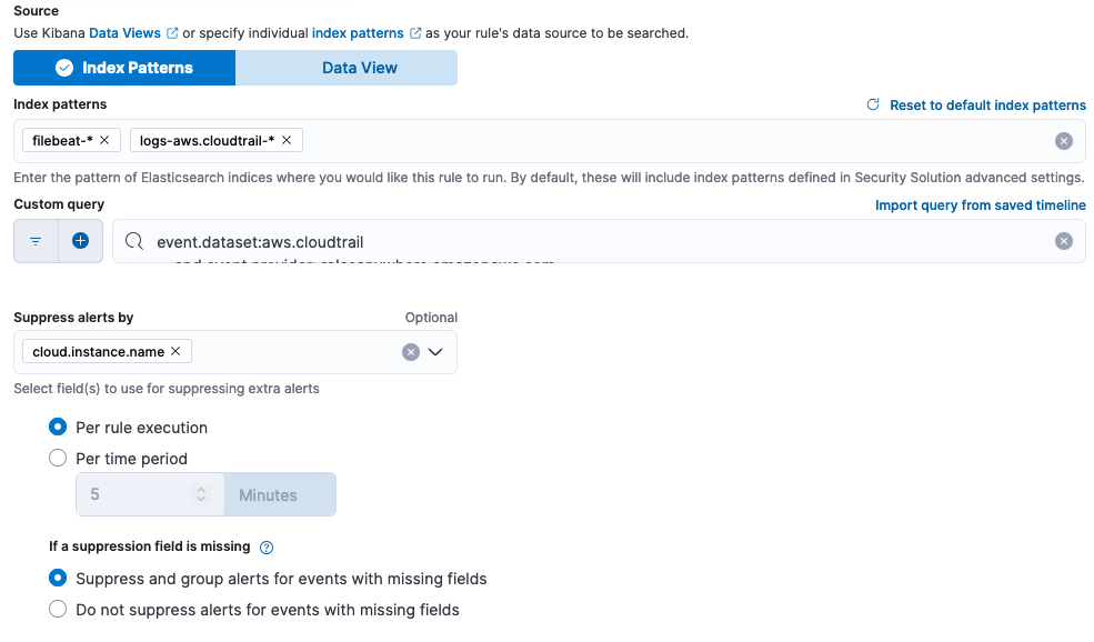 Figure 12. Alert suppression settings