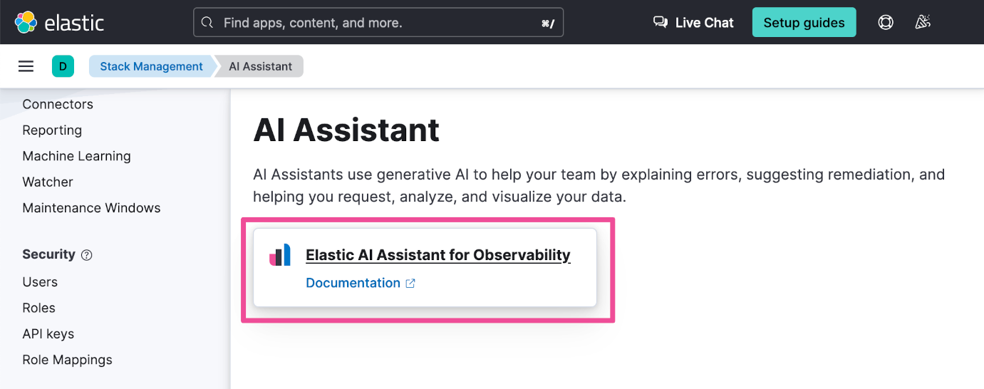 Elastic AI Assistant for Observability