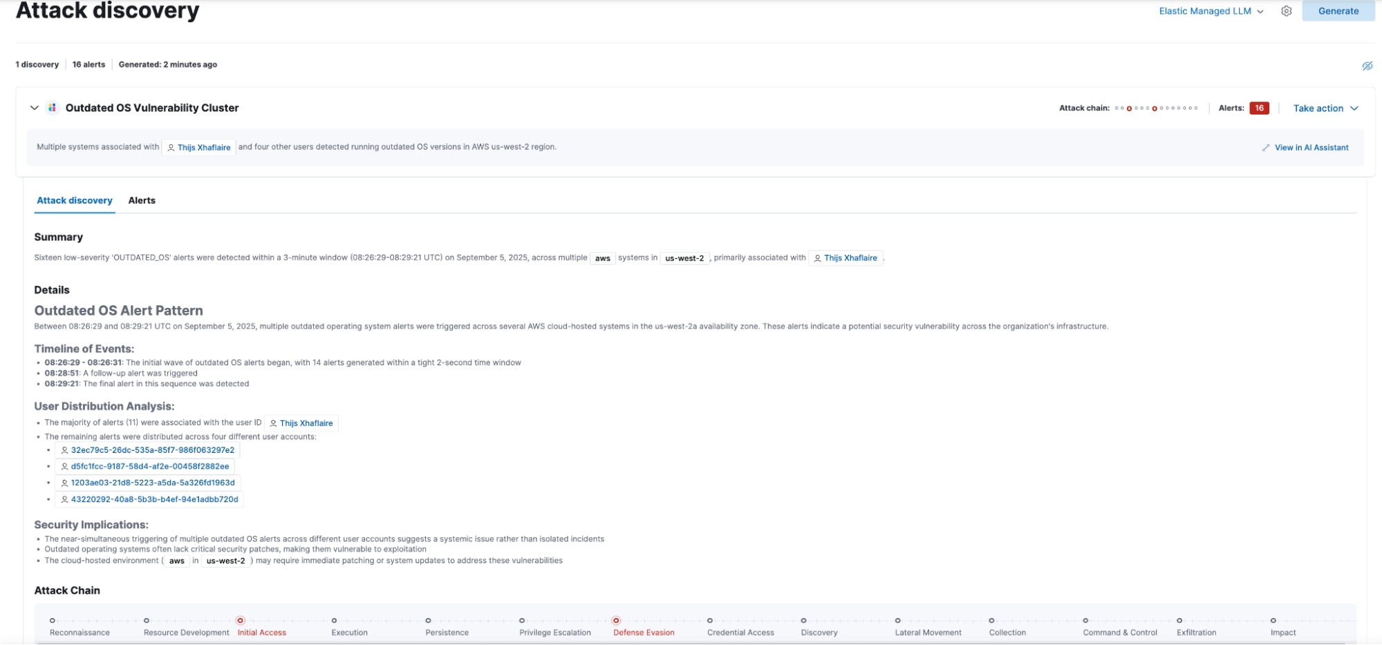 Elastic Attack Discovery analyzing recent Jamf Protect alerts
