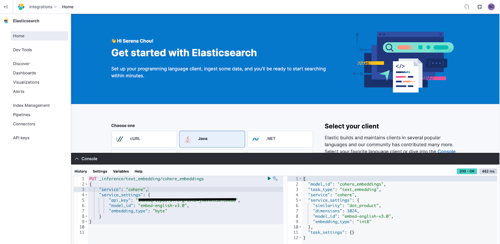 The new Kibana Console available on every page (Elastic Search 8.13)