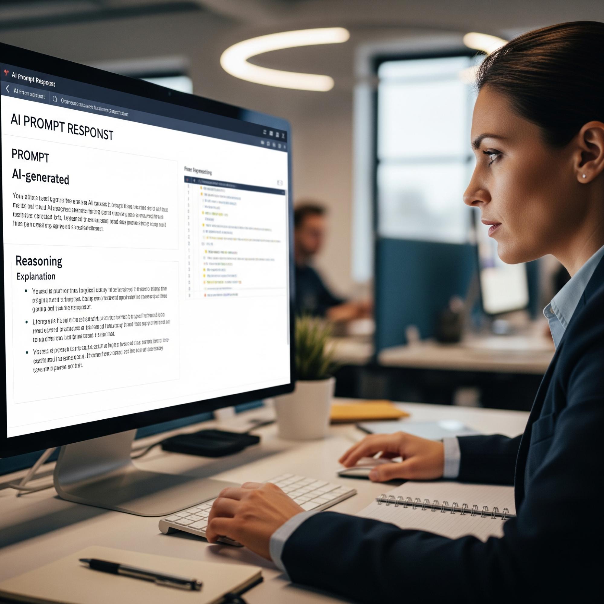 woman on computer reading AI-generated response