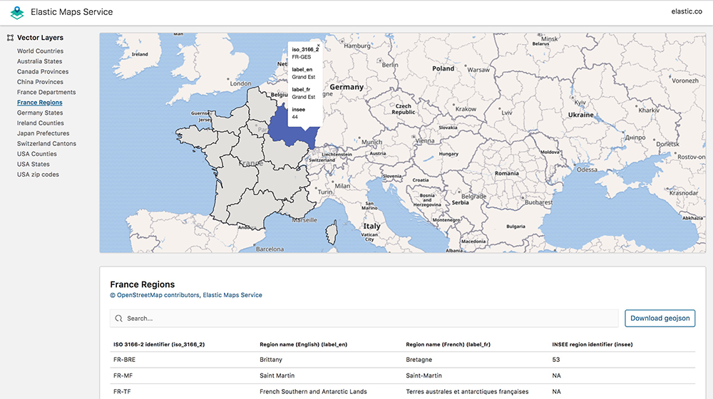 Screenshot of Elastic Maps Service vector layers
