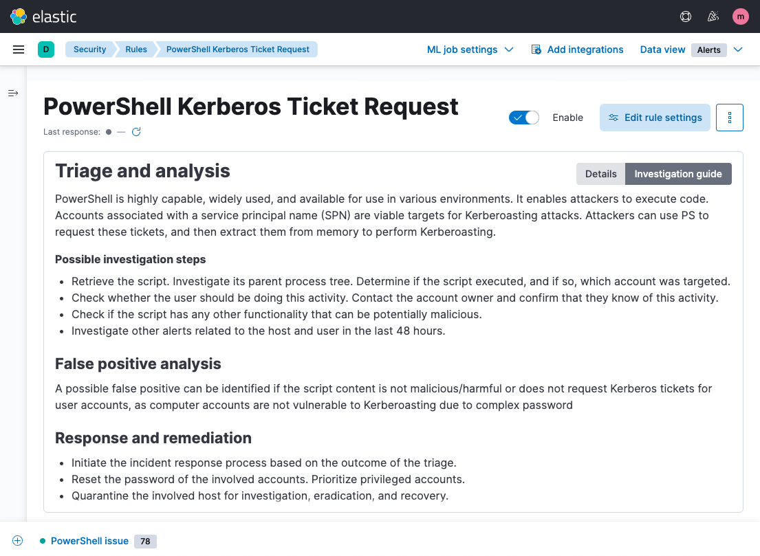 Cyber investigation guide for prebuilt detection rule