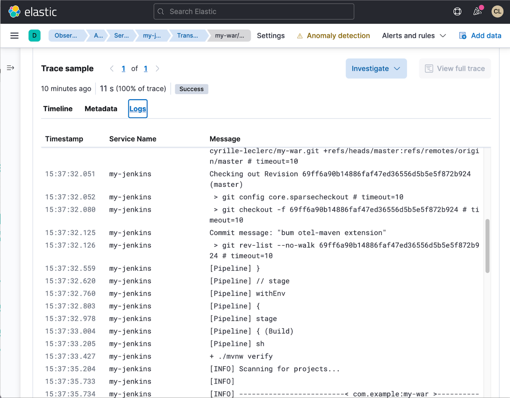 CI/CD observability, Elastic Observability [8.12]