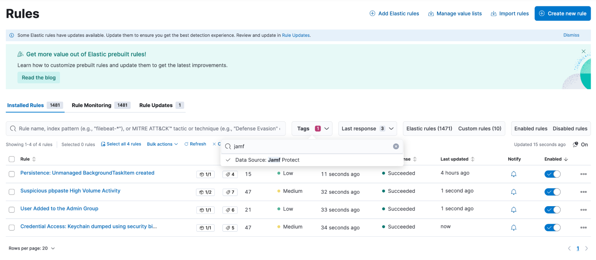 Elastic Jamf Protect prebuilt detection rules