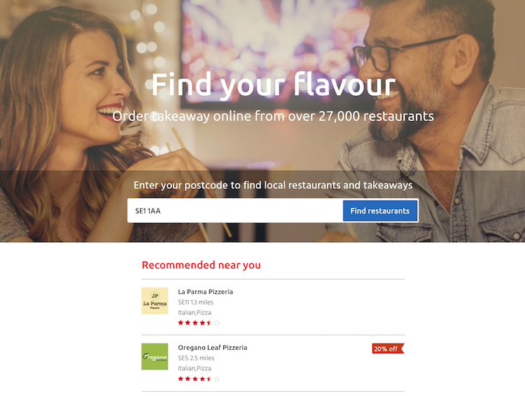 Screenshot of Just Eat platform