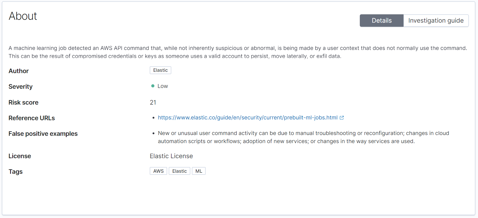 Figure 6 - Viewing the details of a machine learning alert