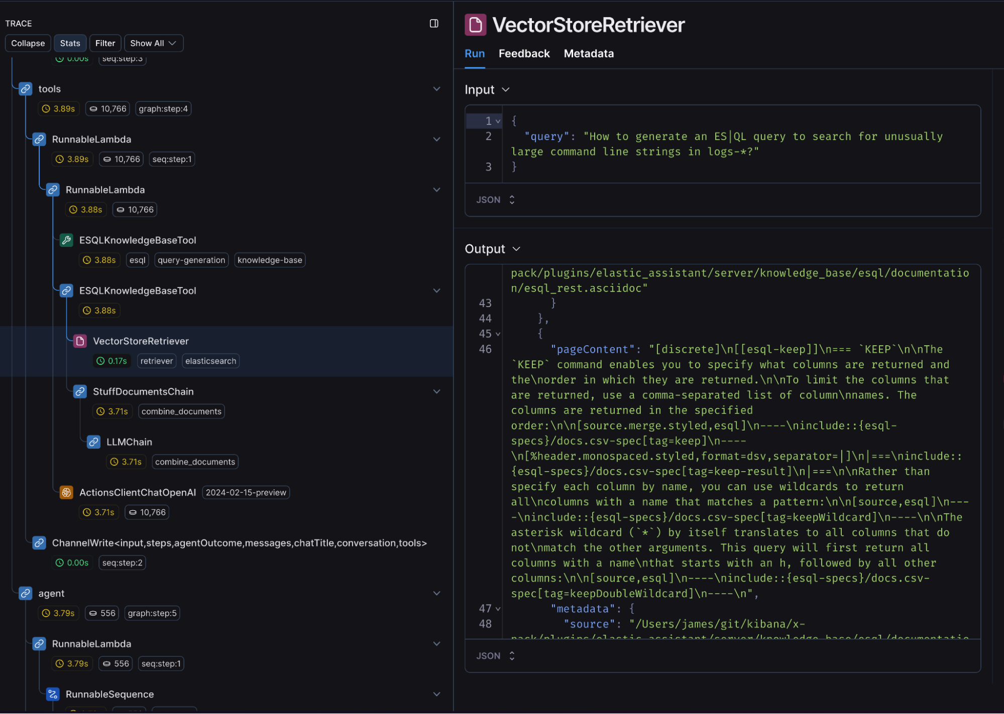 Example workflow: ES|QL query generation