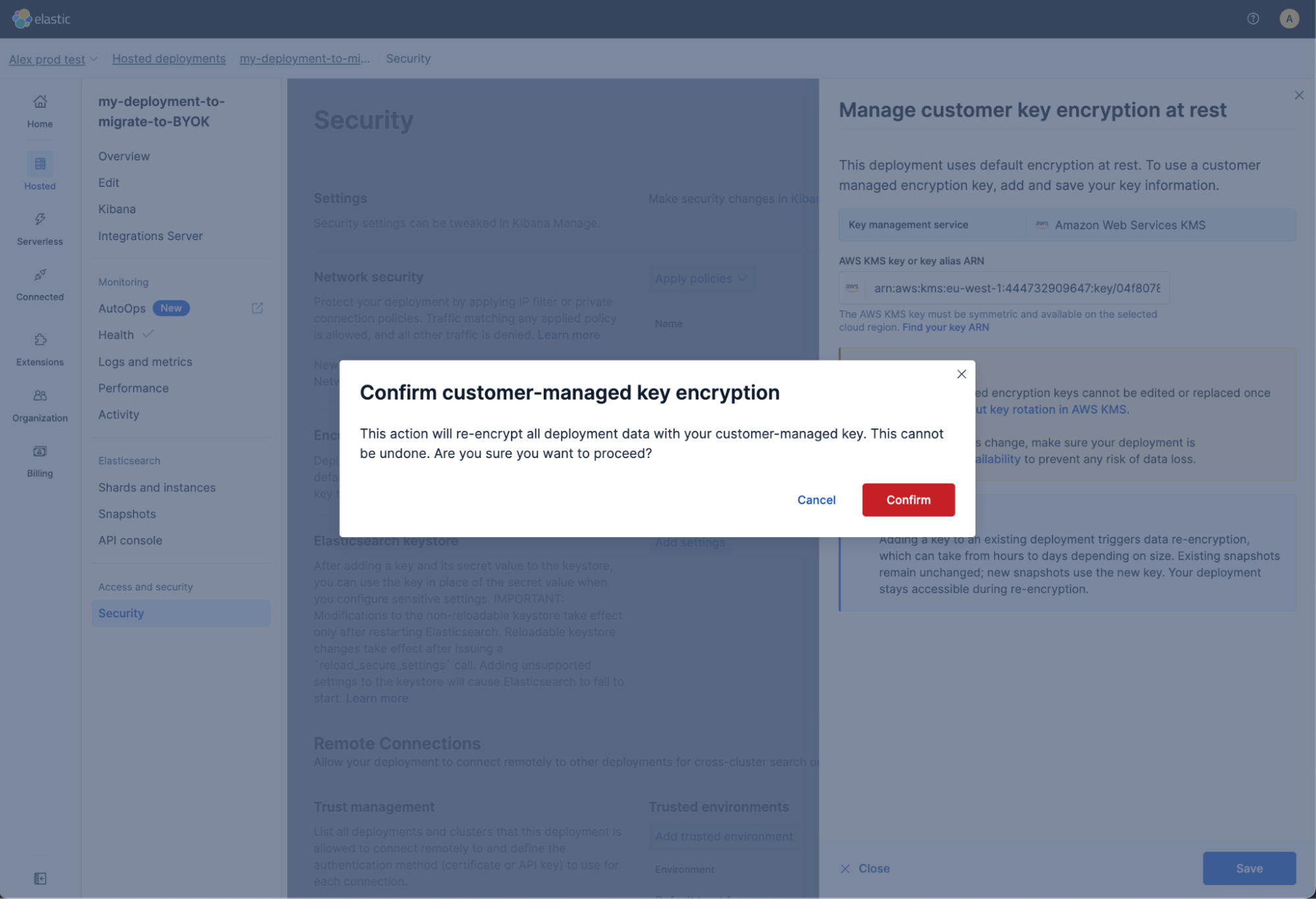 Manage customer key flyout with key identifier field