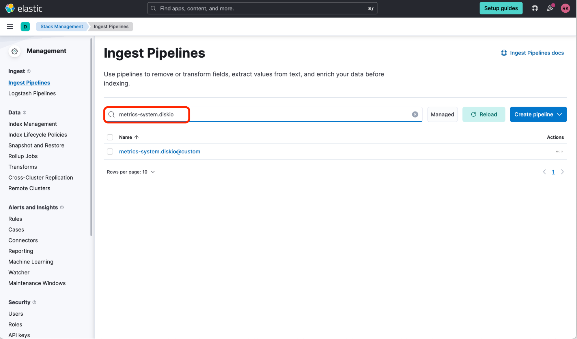 ingest pipelines metrics systems diskio