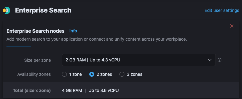 Edit user settings on Enterprise Search