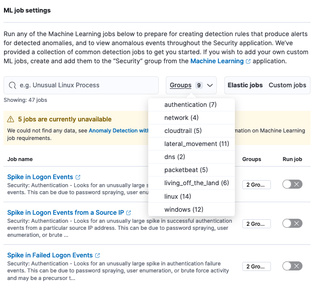 Figure 10. Prebuilt ML jobs