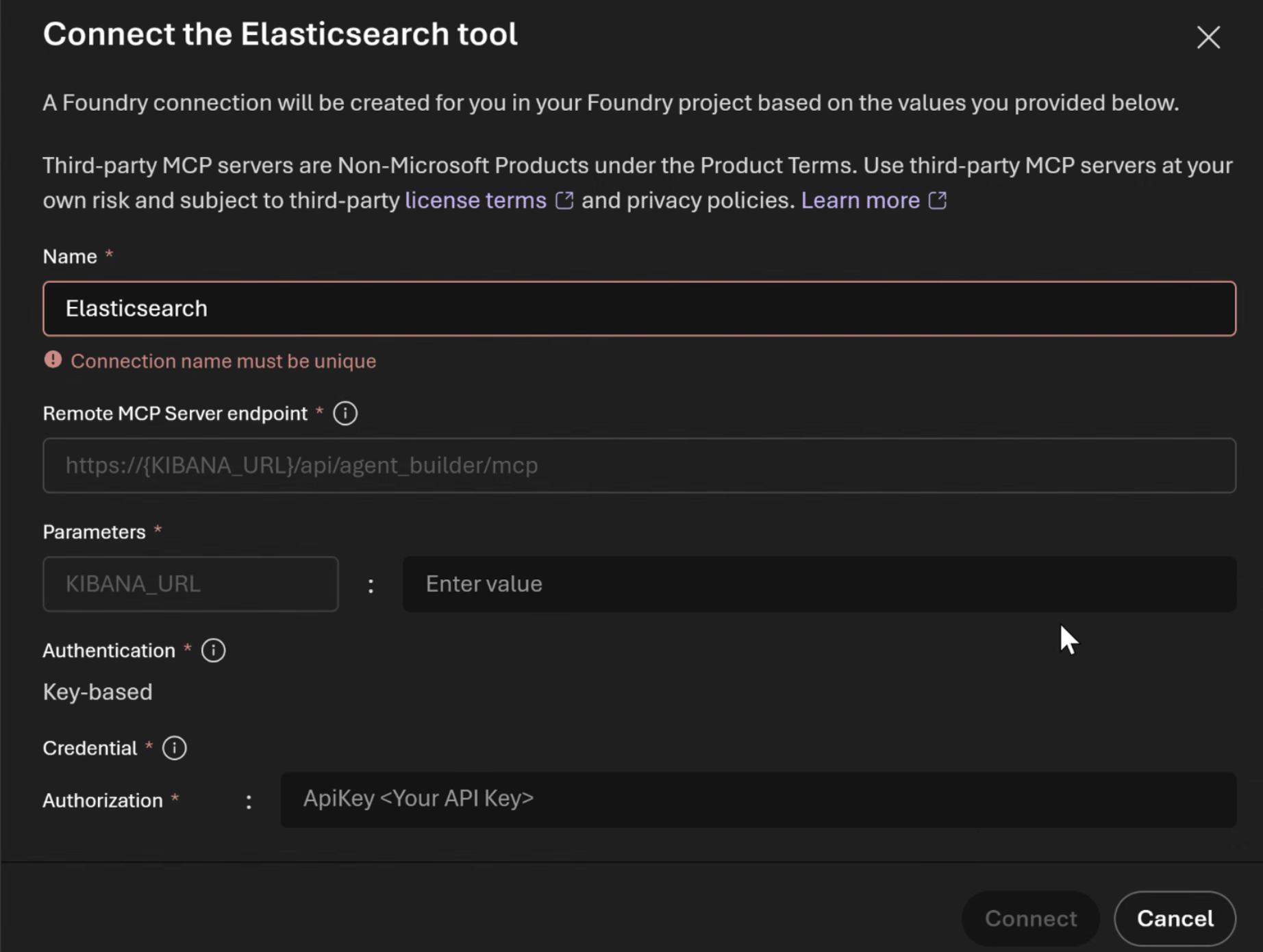 connect the elasticsearch tool screenshot