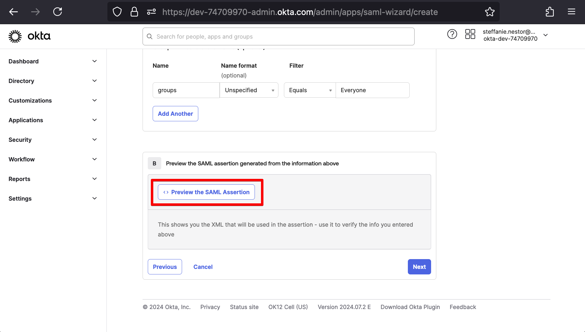 6 - Preview the SAML Assertion