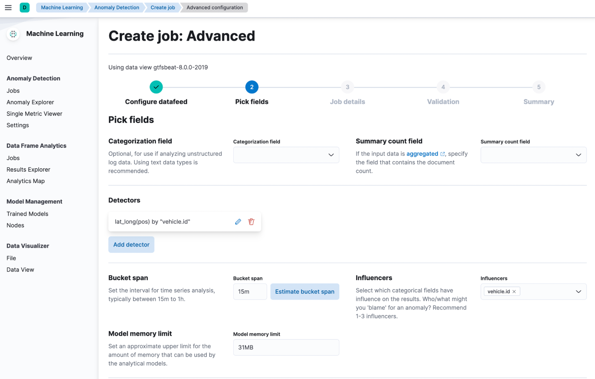 Once you’ve created the job and it has produced some results, you can navigate to Elastic Maps to view them.