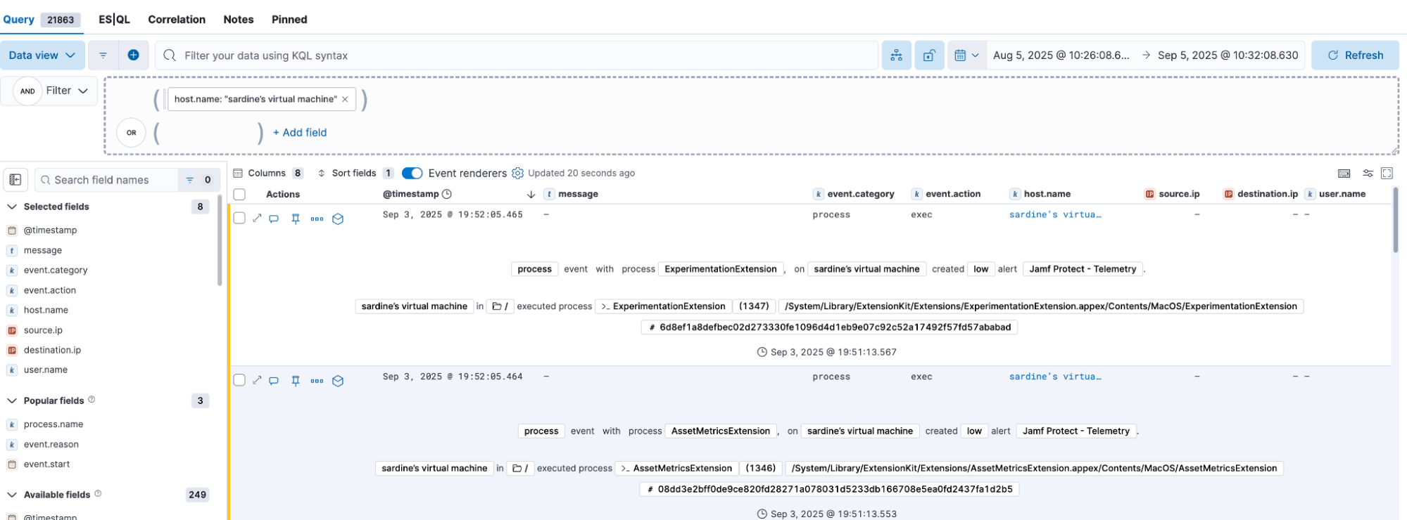 Timeline investigation with Jamf Protect data