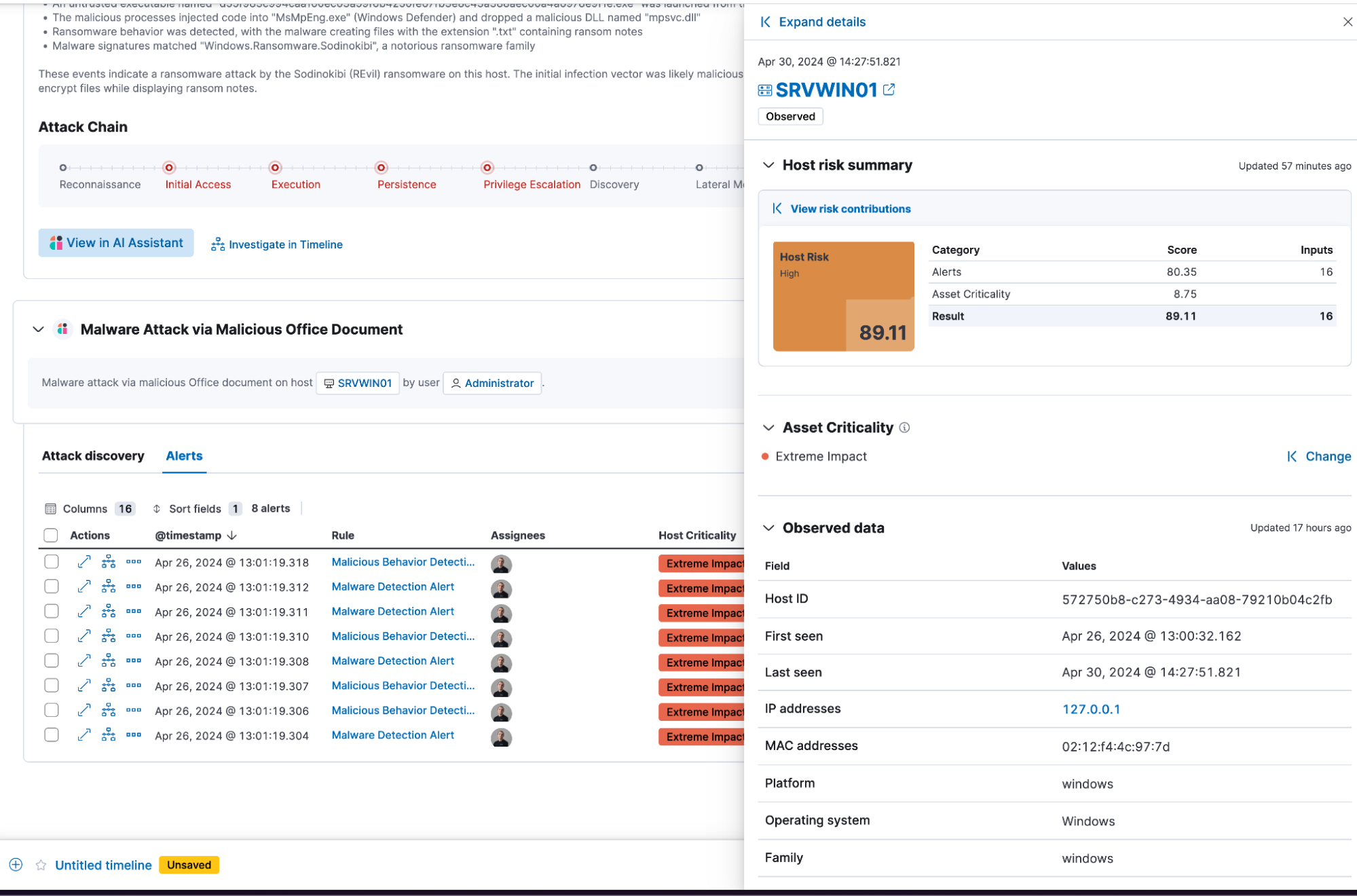 Access underlying alerts associated with the attack insights