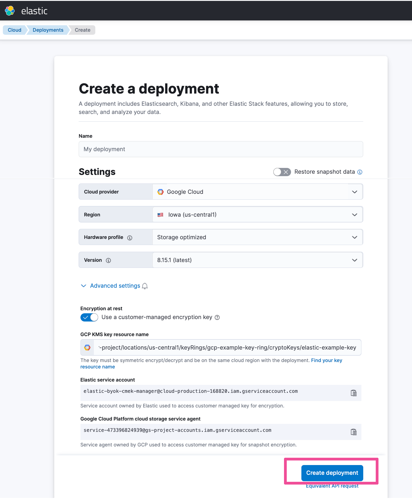 Click Create deployment