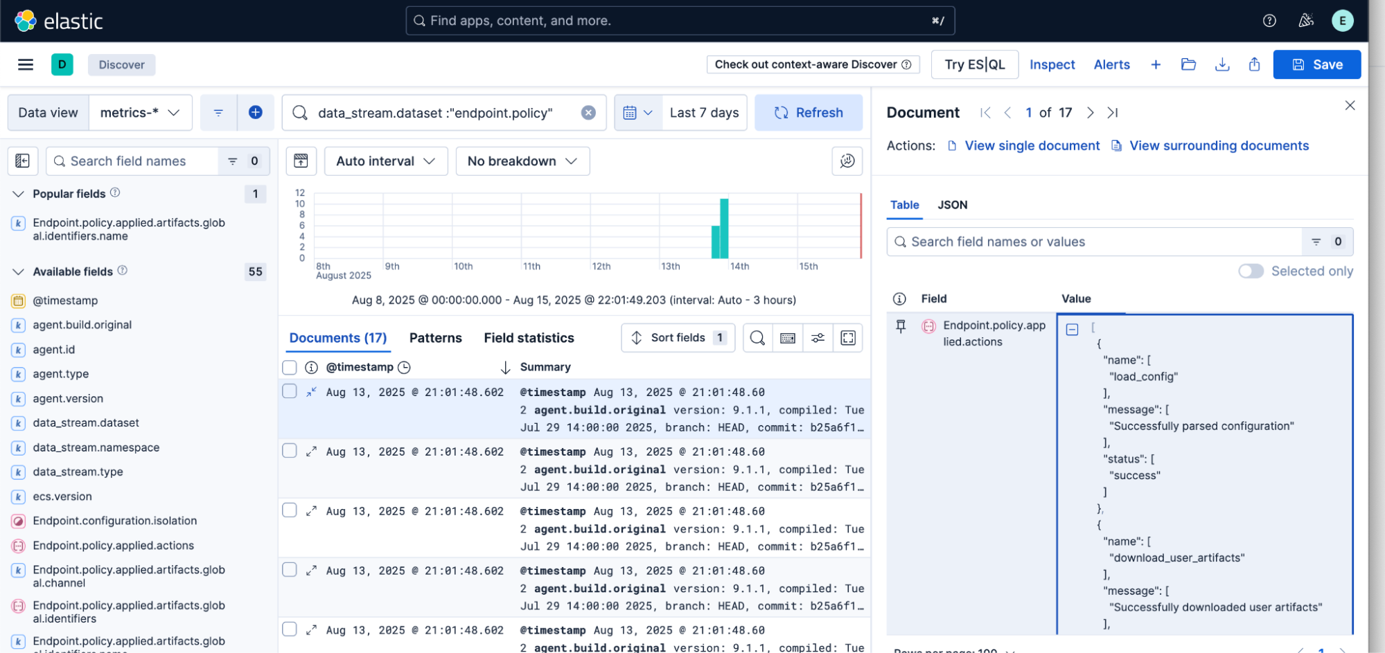 Agent overview showing successful artifact downloads from the local server, including global artifacts and diagnostic configurations