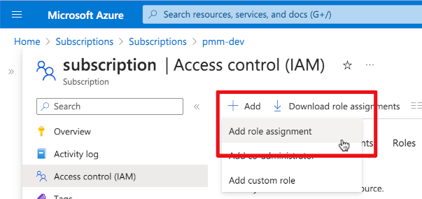 subscription access control add role assignment