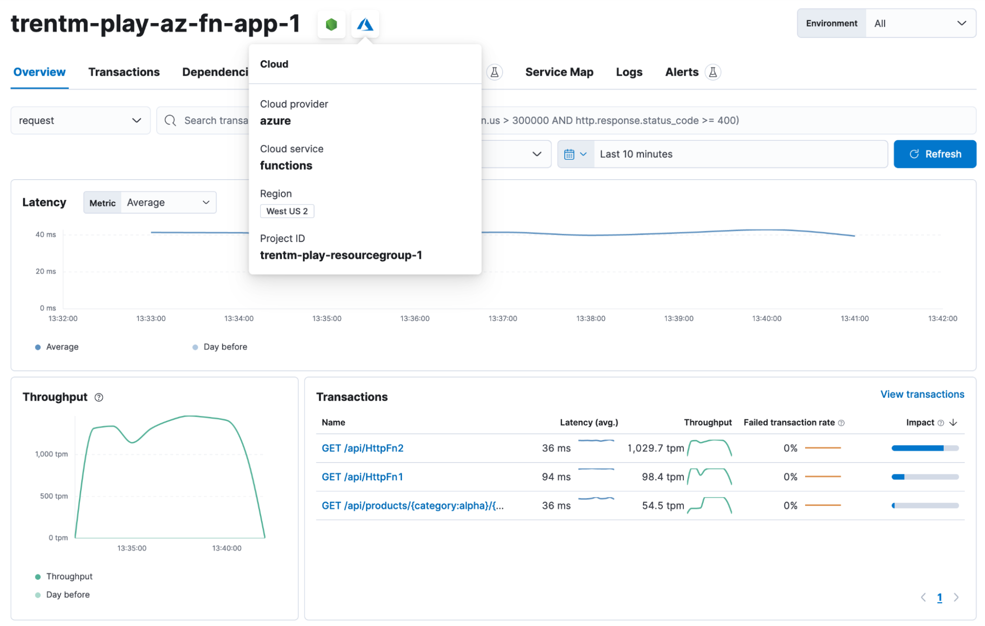 elastic observability azure function app