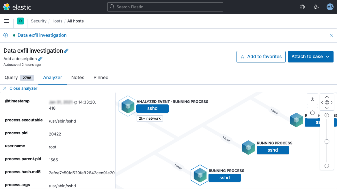 Analyzer view, showing process tree for infected host