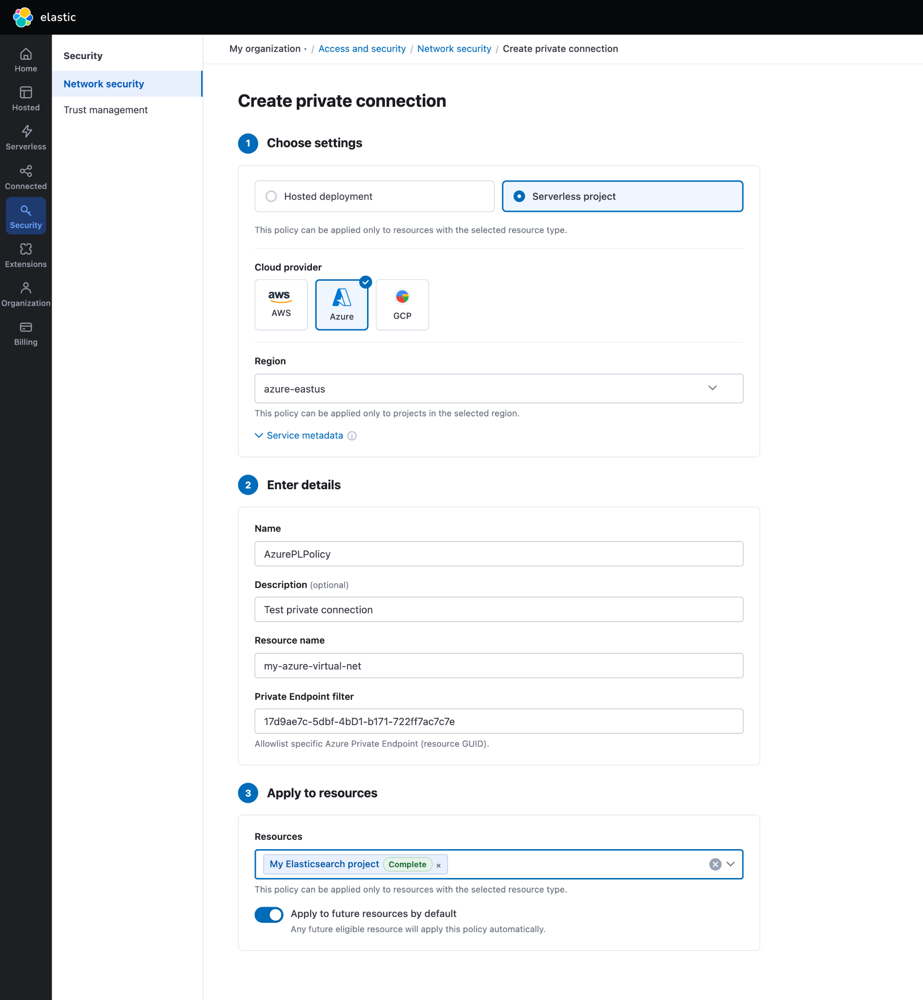 create private connection 