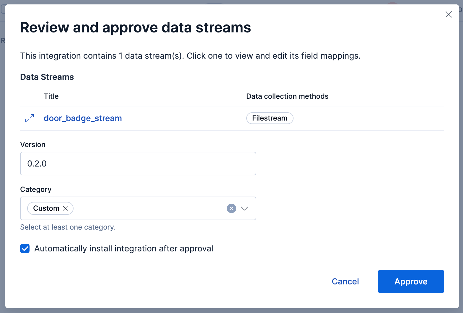 Screenshot of review and approve data streams