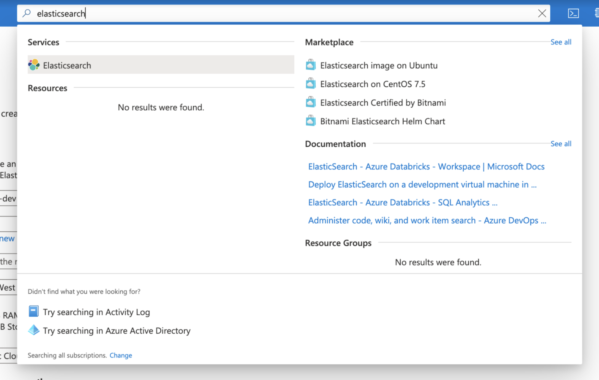 elasticsearch azure marketplace