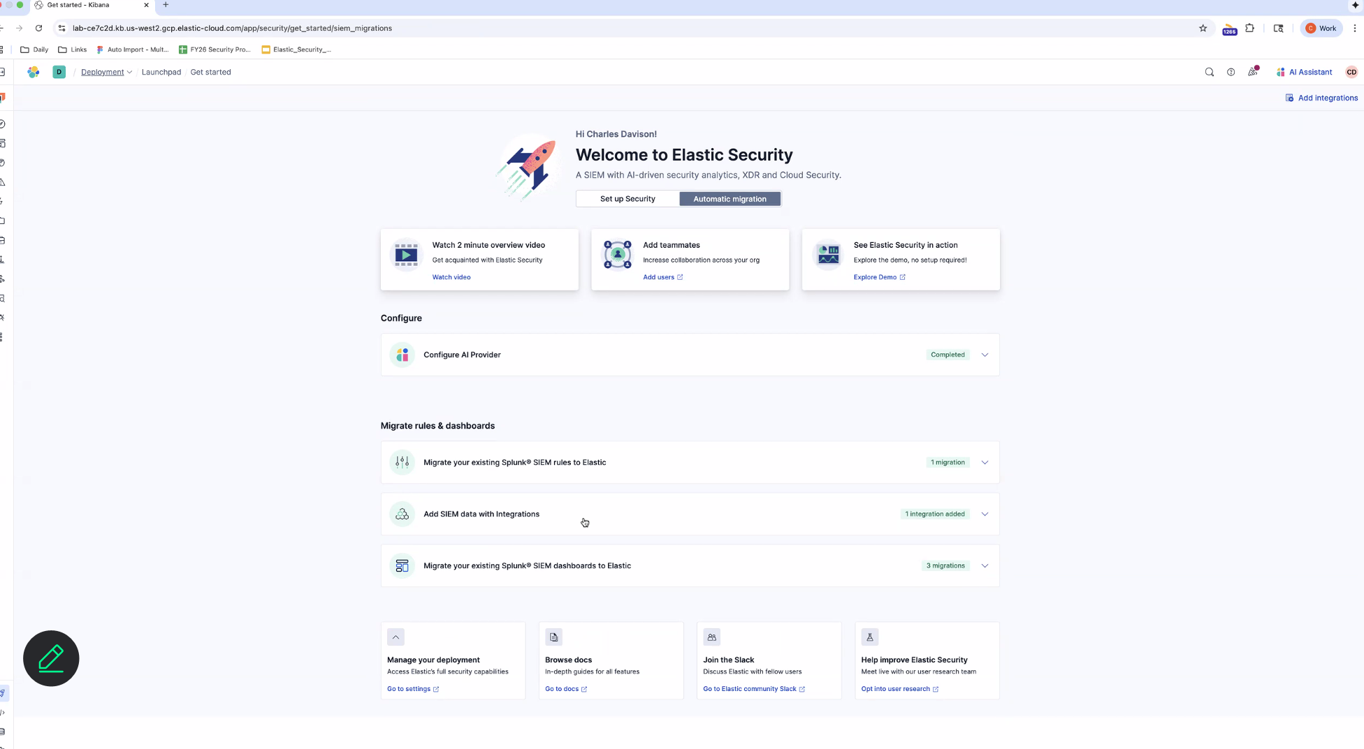 Elastic Security’s “Get started” page screenshot