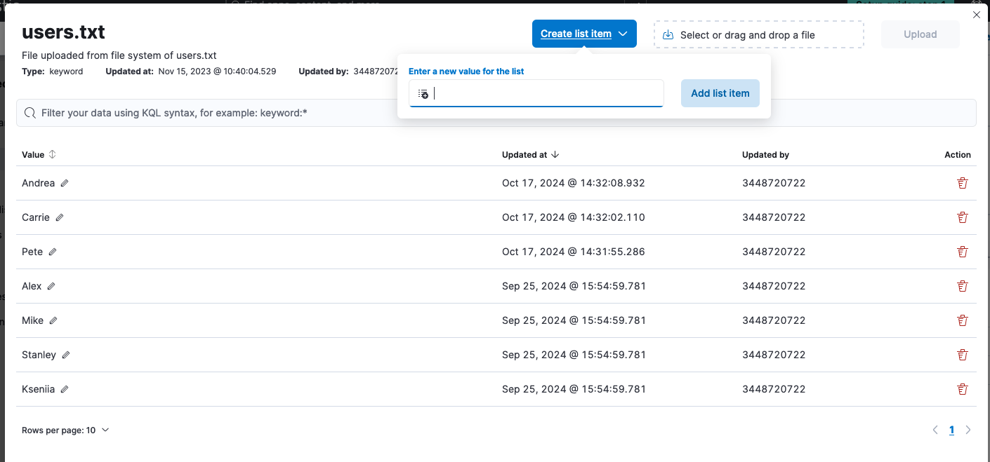 Figure 19. Managing value list items