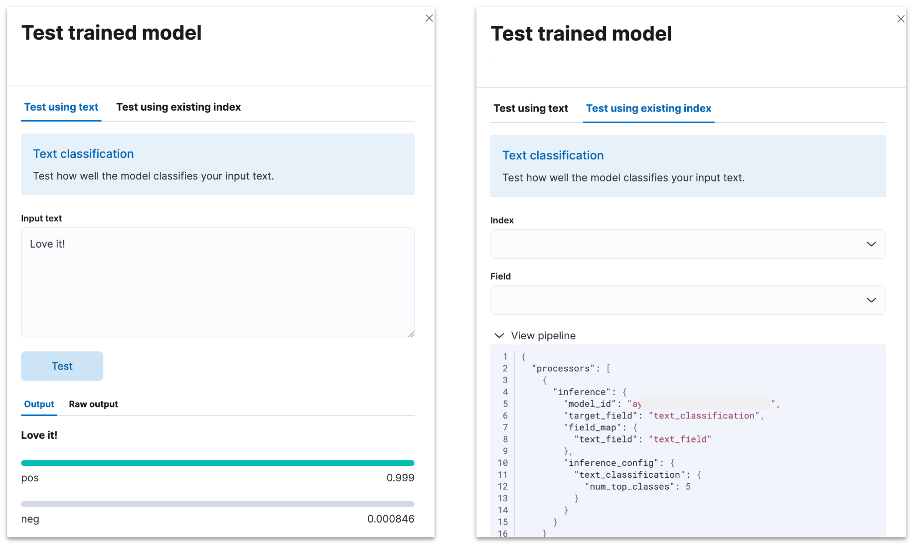 elasticsearch test trained model