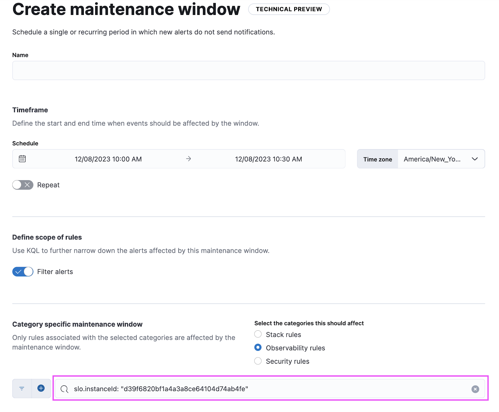 create maintenance window