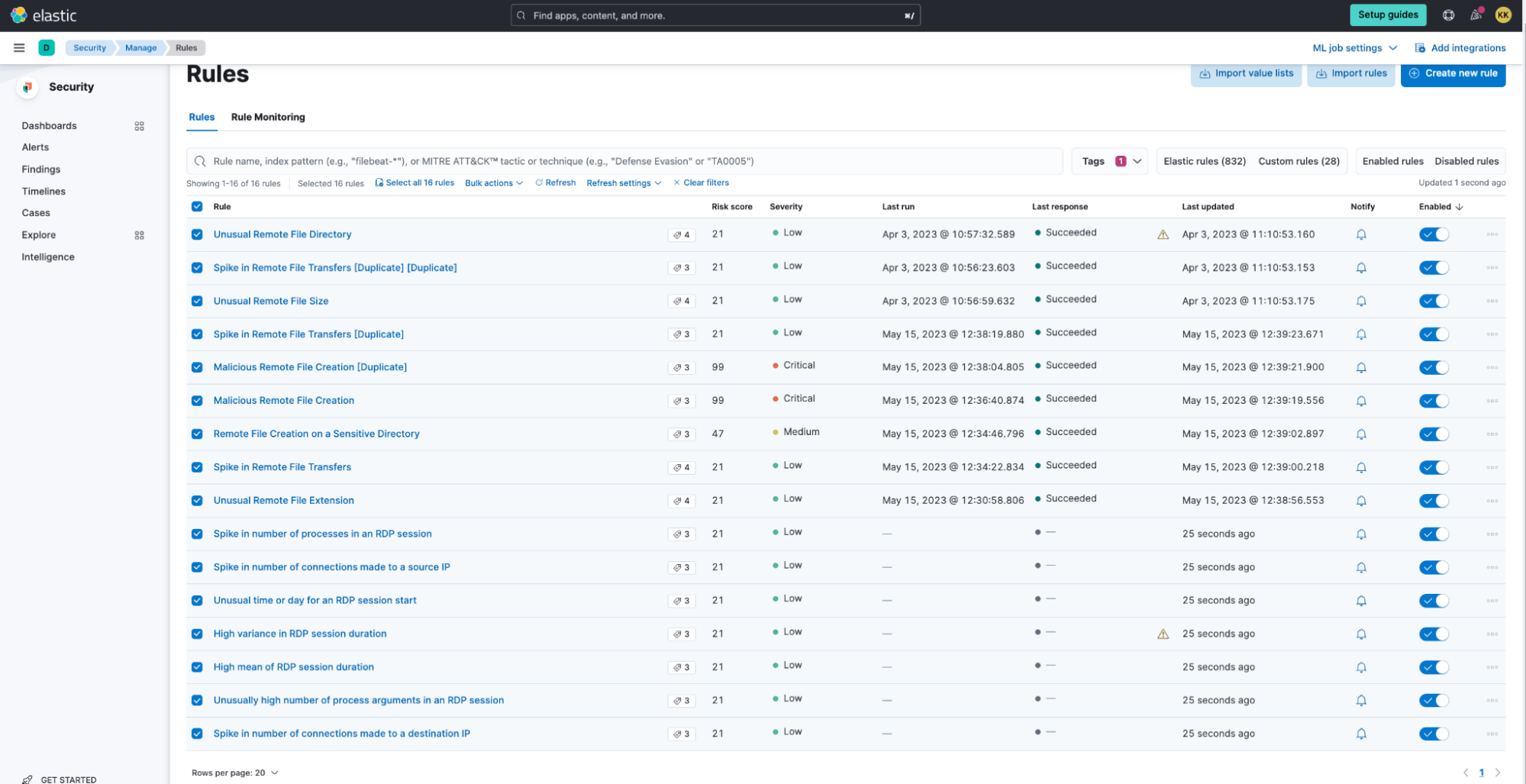 Enabling security detection rules